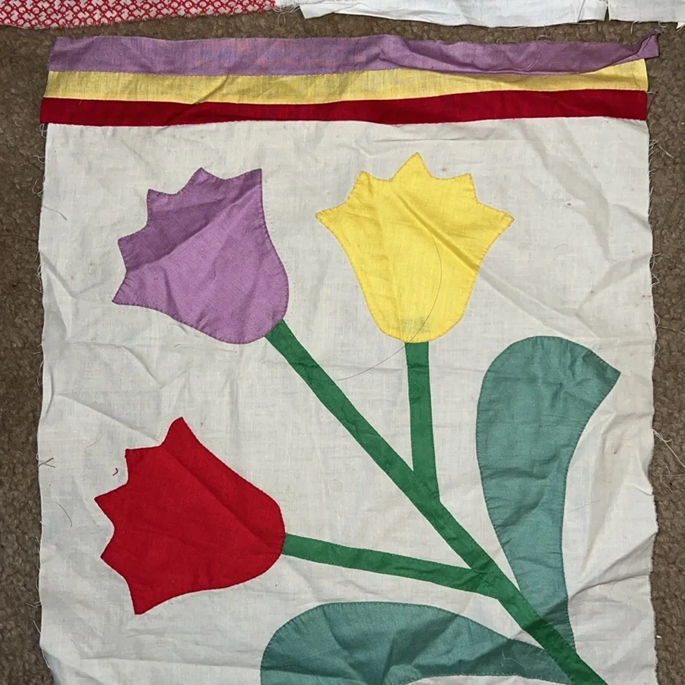 Lot vintage handmade quilt blocks squares 15” & 12” use for pillows etc